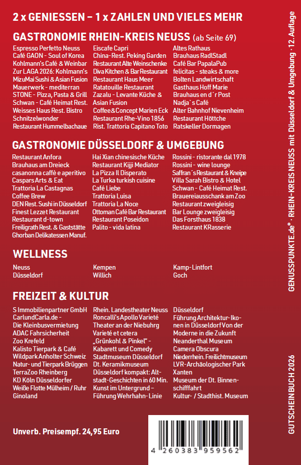Gutscheinbuch GenussPUNKTE Rhein-Kreis Neuss mit Düsseldorf - Ausgabe 2026