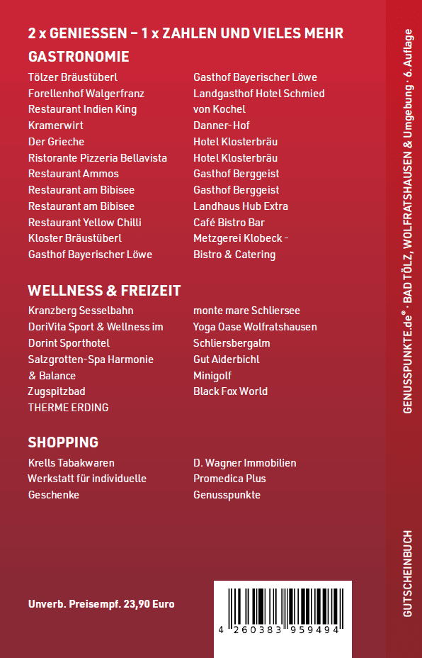 Gutscheinbuch GenussPUNKTE Bad Tölz, Wolfratshausen - Ausgabe 2026 Gutscheinbuch GenussPUNKTE Bad Tölz, Wolfratshausen - Ausgabe 2026