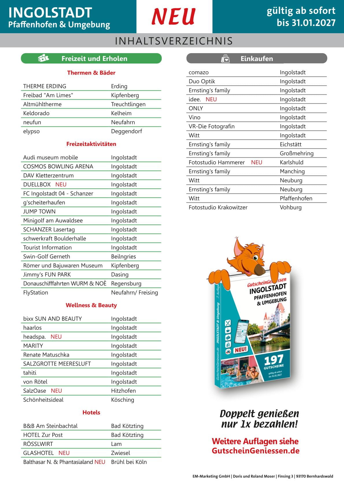 Gutscheinbuch GutscheinGeniessen Ingolstadt, Pfaffenhofen - Ausgabe 2026 Gutscheinbuch GutscheinGeniessen Ingolstadt, Pfaffenhofen - Ausgabe 2026